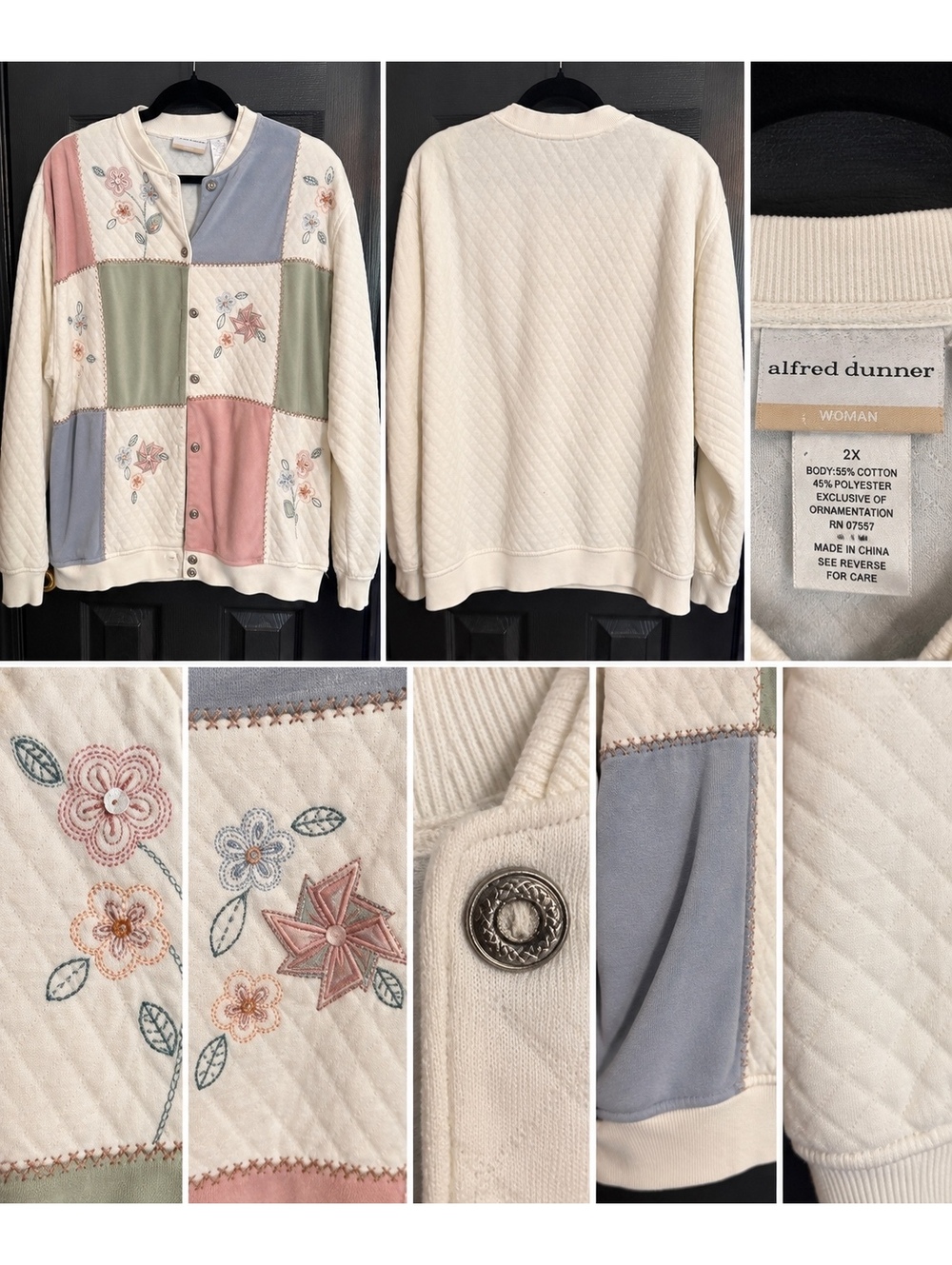 Alfred Dunner pastel patchwork quilted cardigan